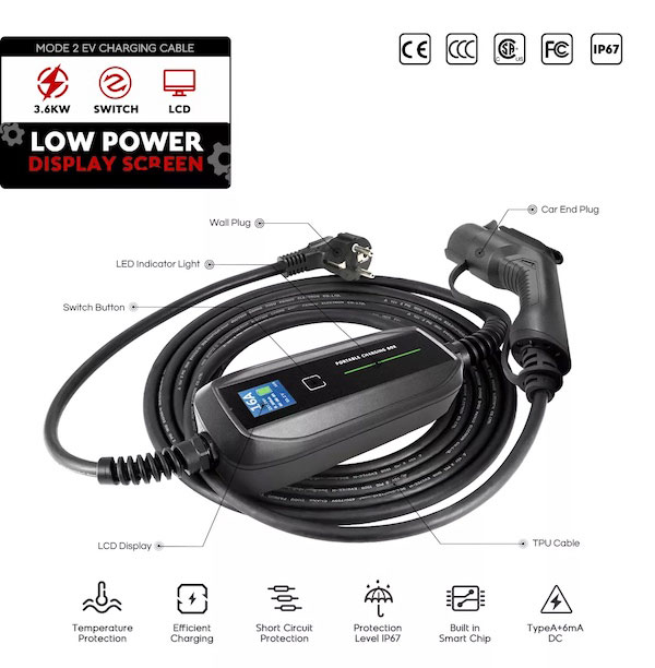 Portable EV Charger 10A 16A with SAE J1772 Cable Type 1 plug.jpg
