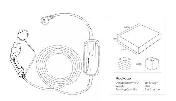 Portable EV Charger 10A 16A with SAE J1772 Cable Type 1 plug package.jpg